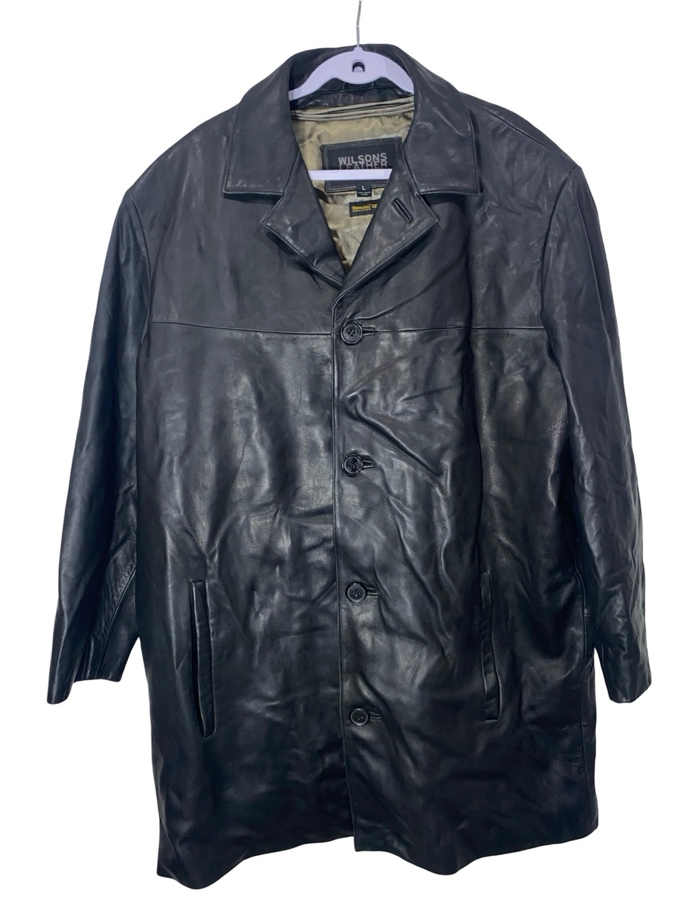 Wilsons Leather Pelle Studio Black Leather pea Coat Jacket Mens thinsulate